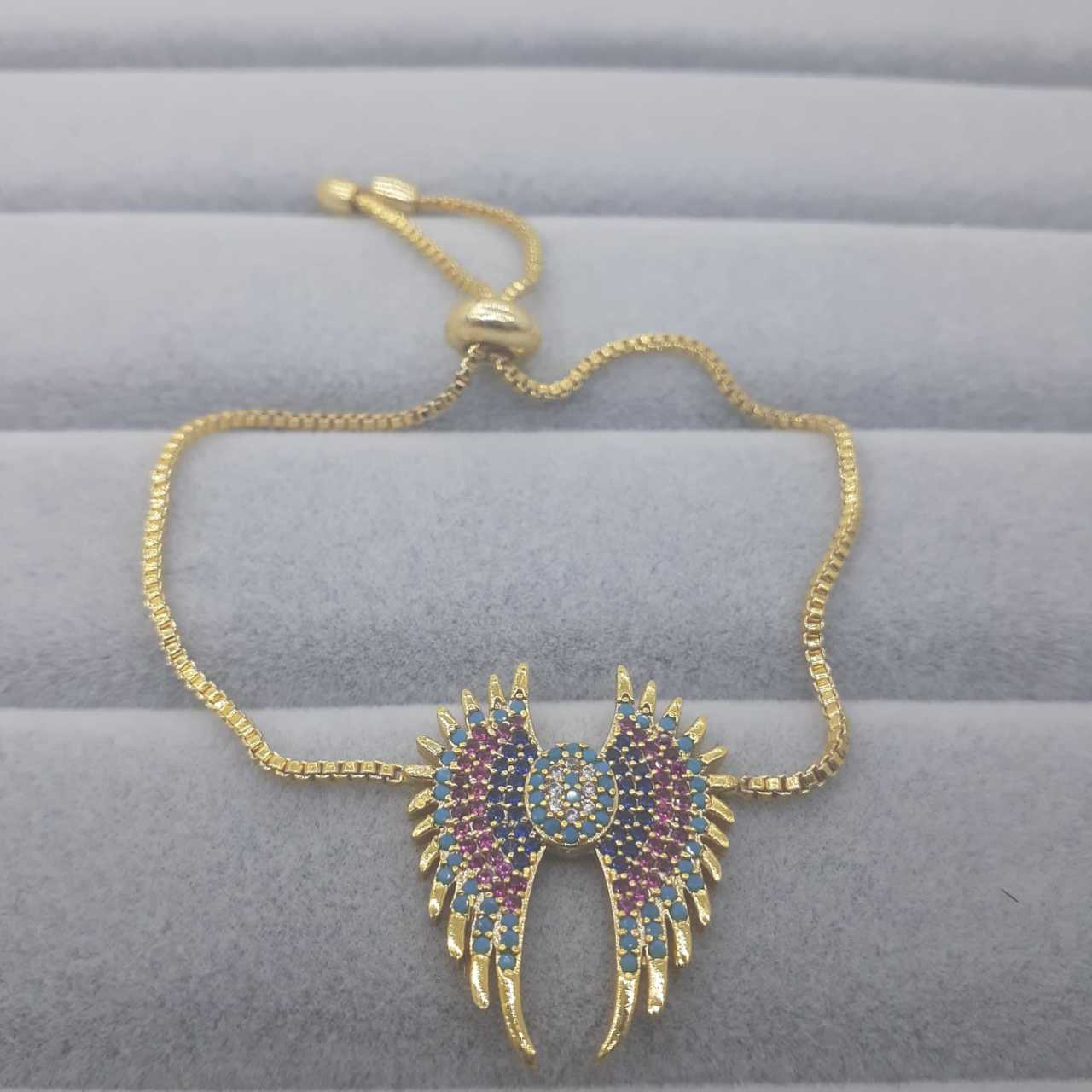 Melek Kanat Nazar Figürlü Zirkon Taşlı Asansörlü Bileklik