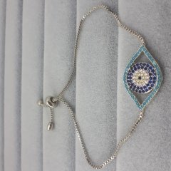 Nazar Göz Desenli Zirkon Taşlı Asansörlü Bileklik