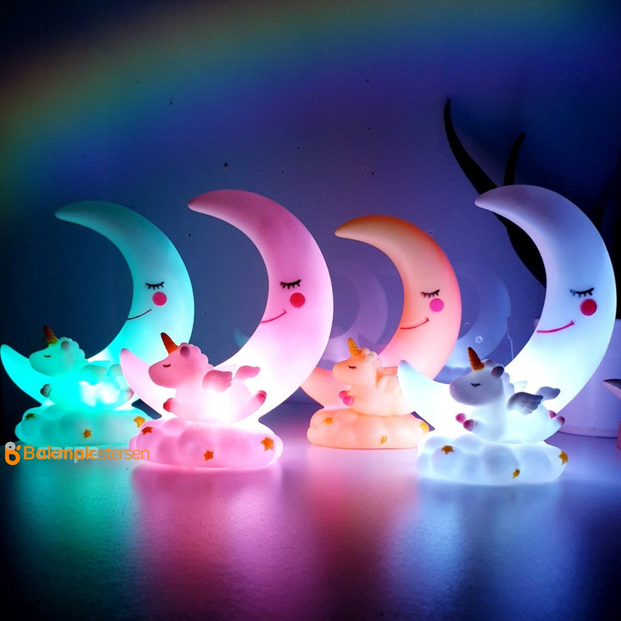 Sevimli Ay Ve Unicorn Dekorlu Renk Değiştiren Gece Lambası