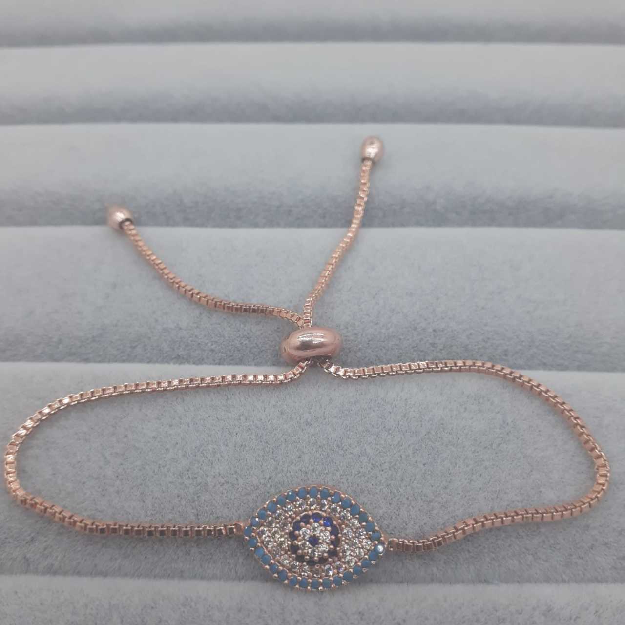 Nazar Göz Desenli Zirkon Taşlı Asansörlü Bileklik