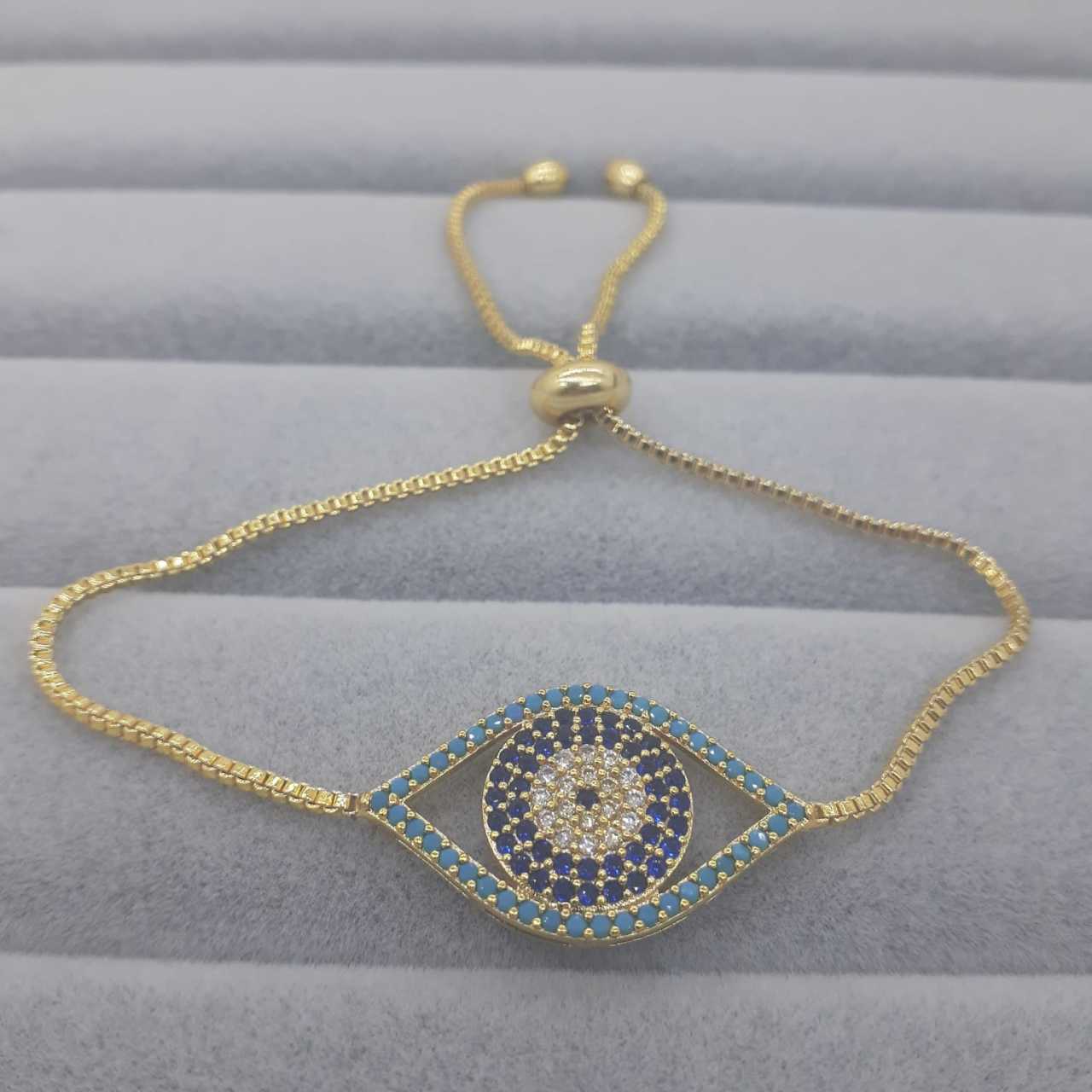 Nazar Göz Desenli Zirkon Taşlı Asansörlü Bileklik
