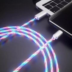 Renkli Akan Led  Işıklı Şarj Kablosu 1 mt