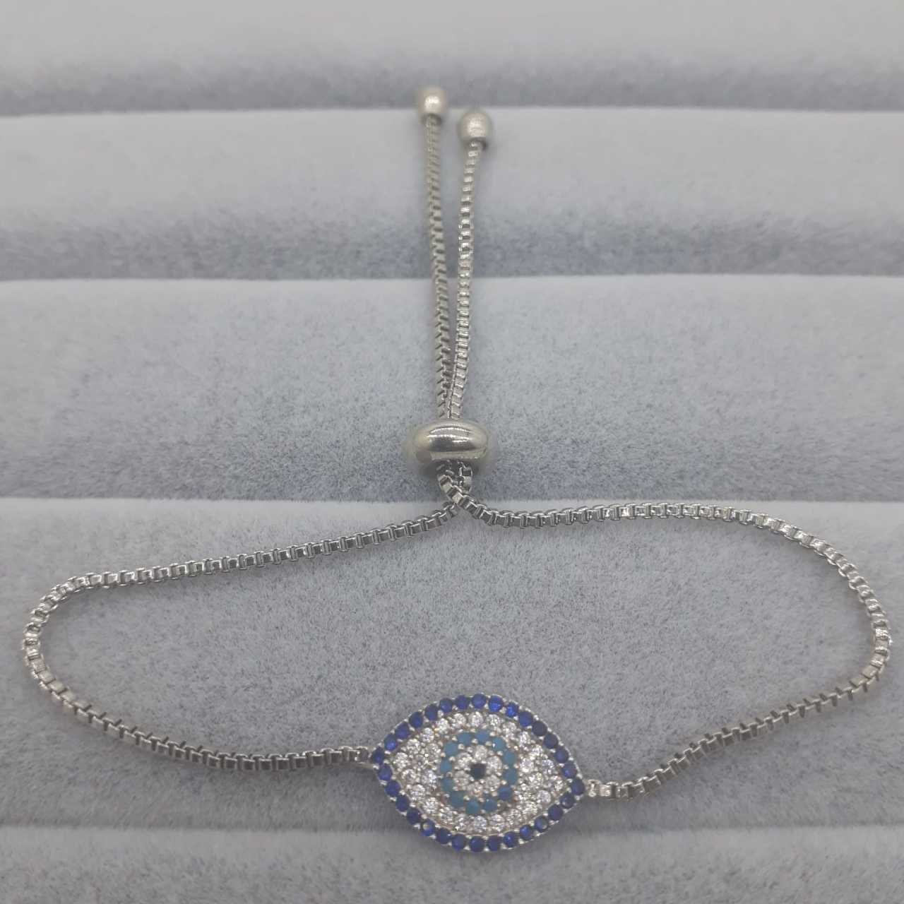 Nazar Göz Desenli Zirkon Taşlı Asansörlü Bileklik