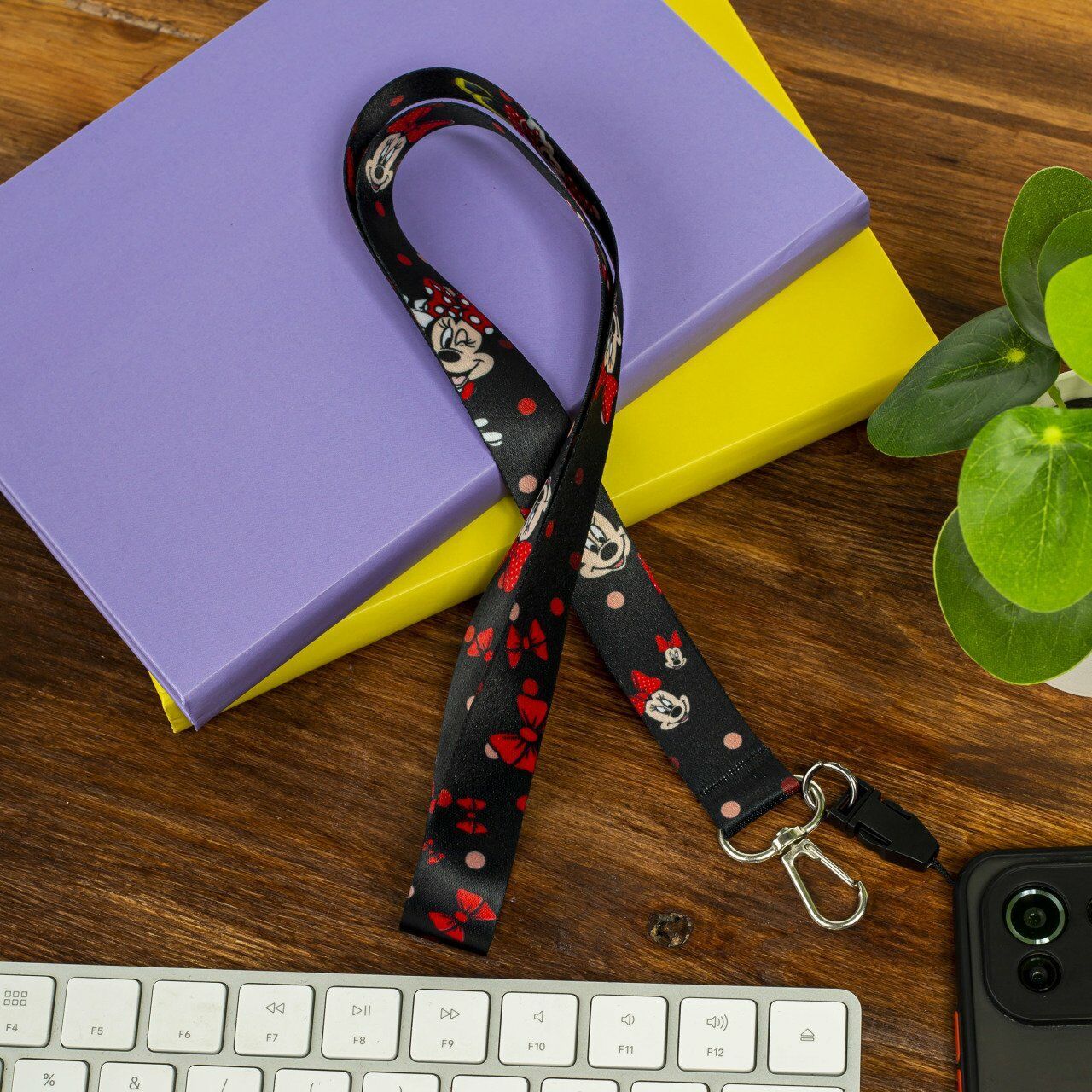 Siyah Mickey Minnie Mouse Boyun Askı İpi Telefon Askısı Yaka Kartı