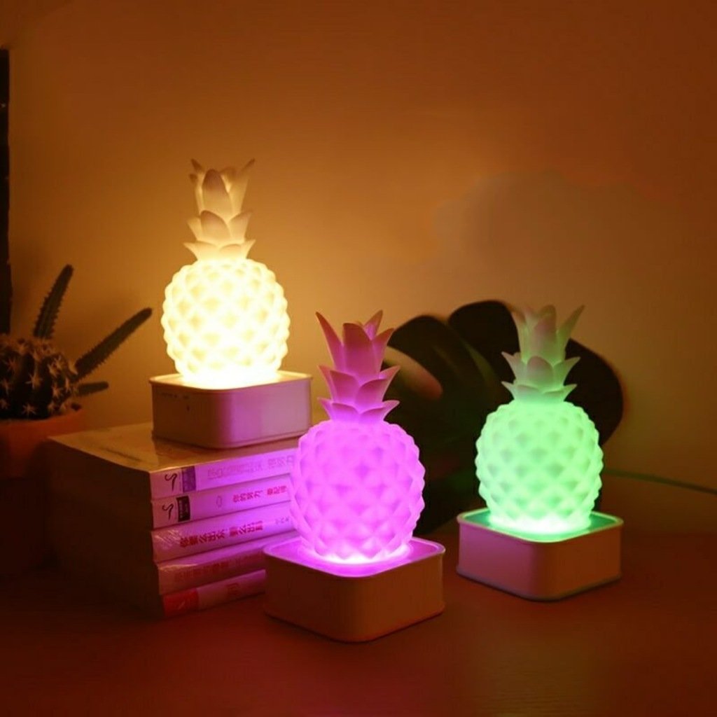 Sese ve Dokunmaya Duyarlı Renk Değiştiren Silikon Ananas Gece Lambası