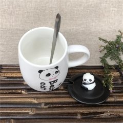 Sevimli Panda Bear Cat 3D Kapaklı Kaşıklı Seramik Kupa Bardak