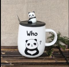 Sevimli Panda Who 3D Kapaklı Kaşıklı Seramik Kupa Bardak
