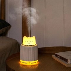 Led Işıklı Sevimli Kedi Hava Nemlendiricili Gece Lambası