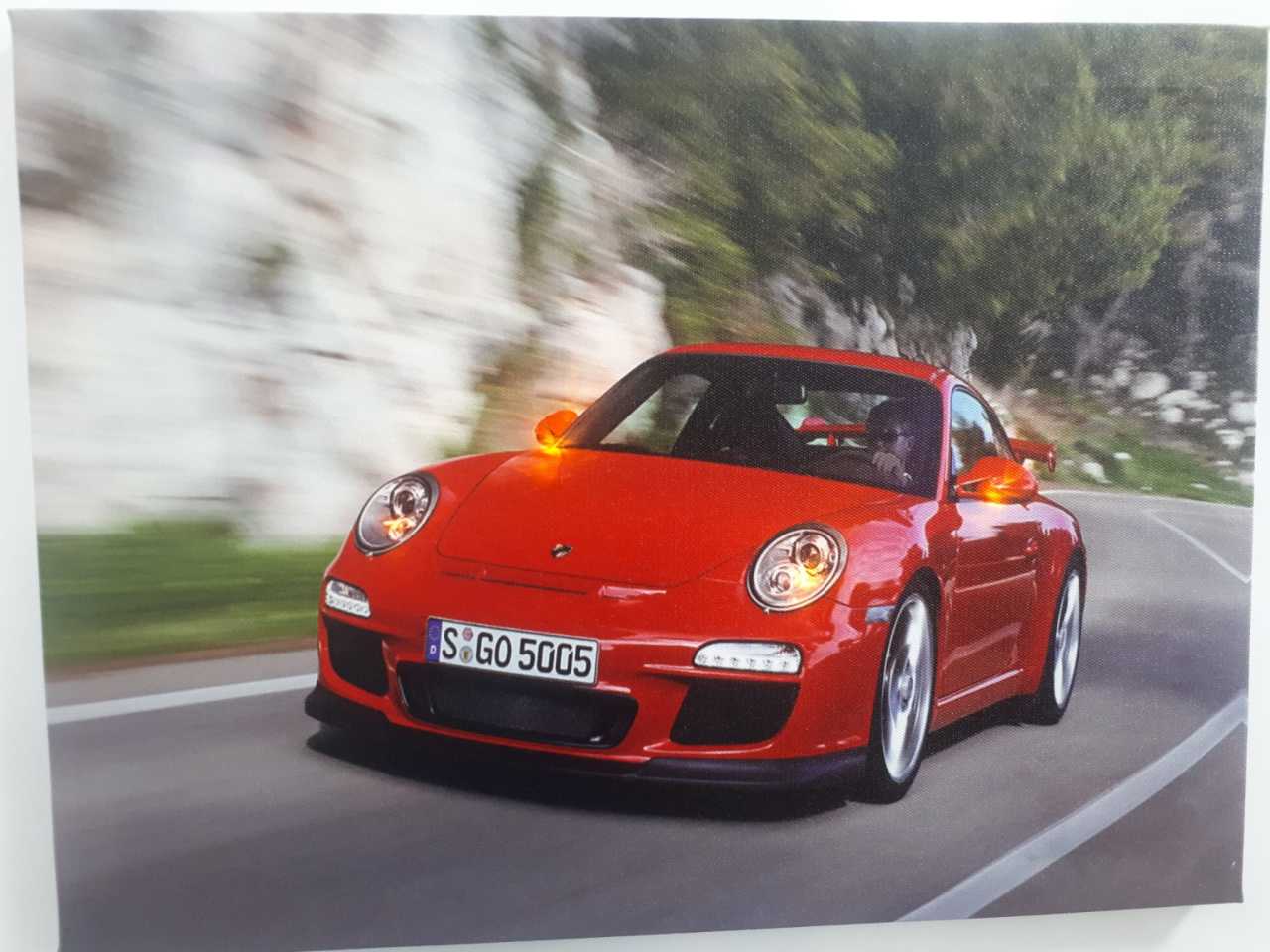 Porsche Kırmızı Araba Işıklı Kanvas Tablo 30x40 Cm