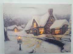 Kış Dağ Evi Işıklı Kanvas Tablo 30x40 Cm