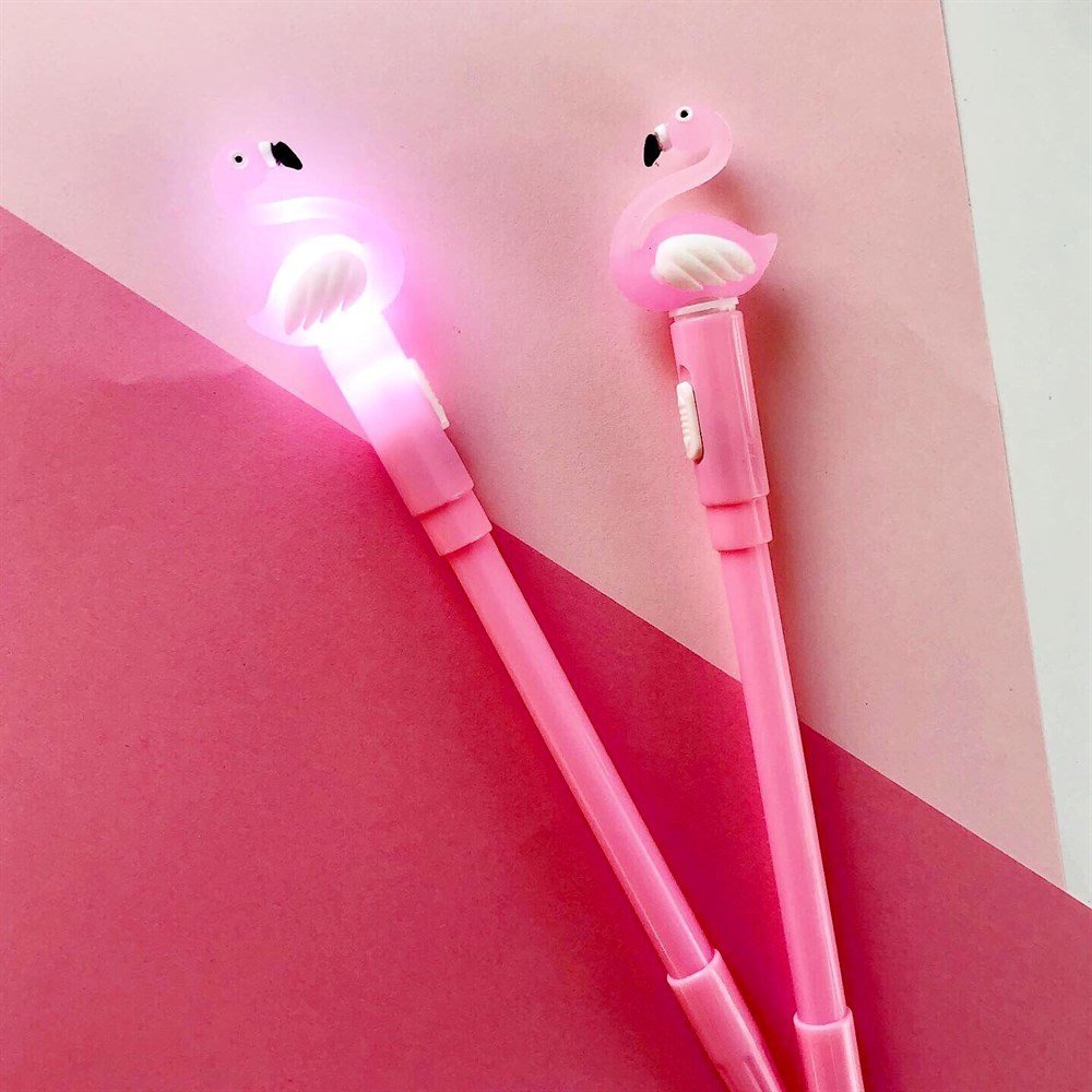 Sevimli Işıklı Flamingo Mürekkep Kalem