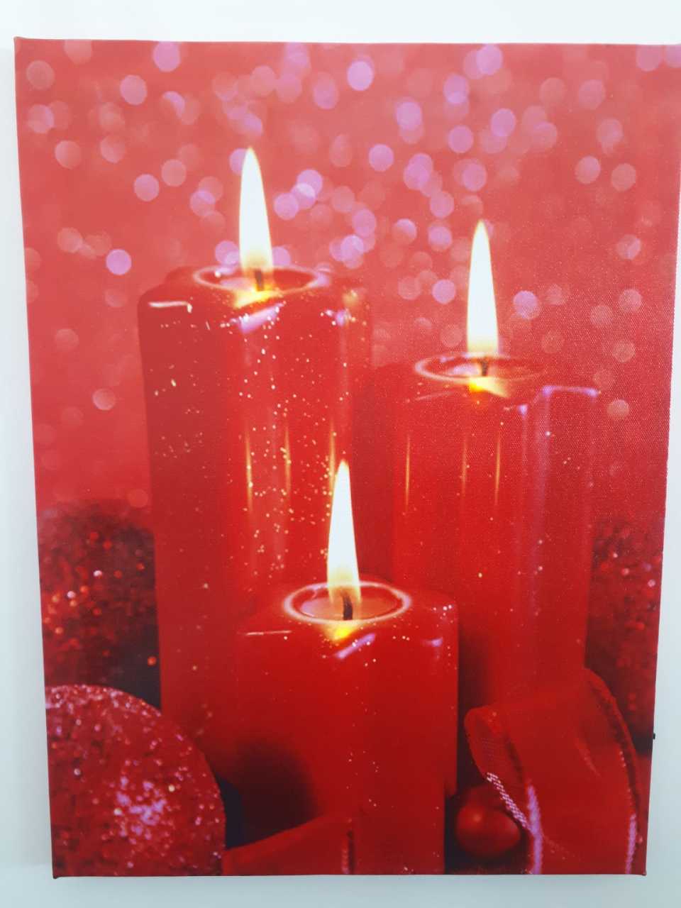 Kırmızı Mumlar Işıklı Kanvas Tablo 30x40 Cm