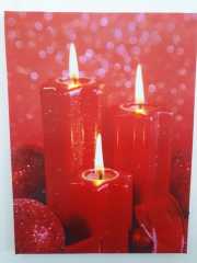 Kırmızı Mumlar Işıklı Kanvas Tablo 30x40 Cm