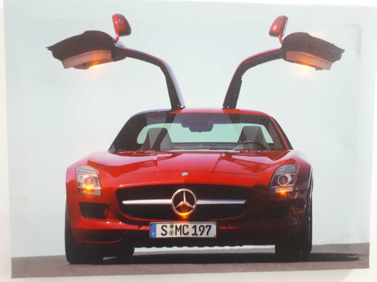 Mercedes Kırmızı Spor Araba Işıklı Kanvas Tablo 30x40 Cm