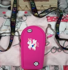 Unicorn Koyu Pembe Silikon Dokulu Omuz Askılı Çanta