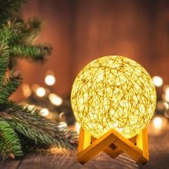 Rattan Ay Işığı Küre Yansıtmalı Masa Lambası
