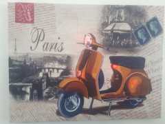 Paris Sarı Motor Tasarım Işıklı Kanvas Tablo 30x40 Cm