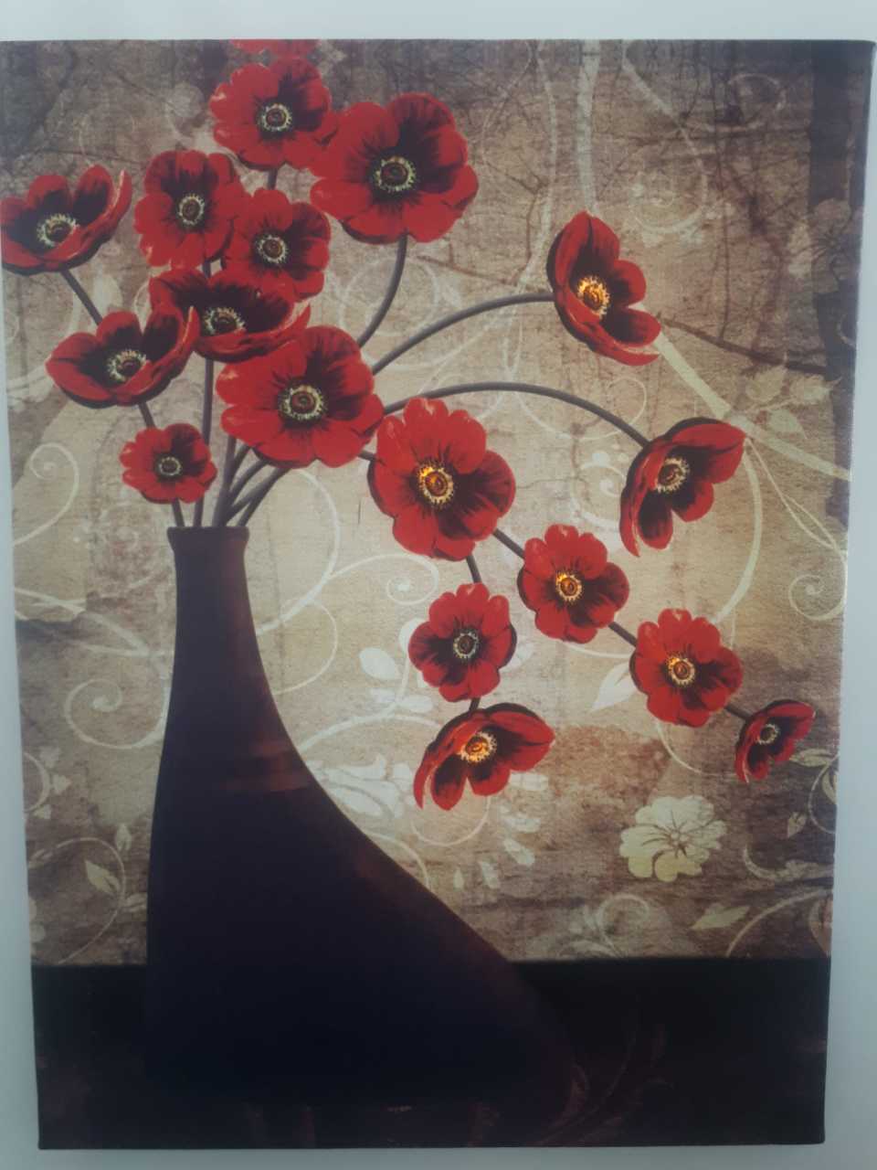 Vazo Kırmızı Çiçek Tasarım Işıklı Kanvas Tablo 30x40 Cm