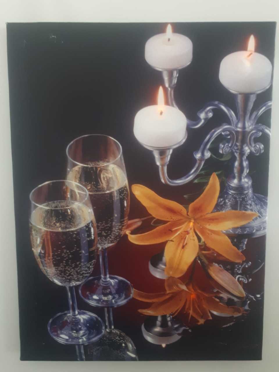 Romantik Akşam Yemeği Tasarım Işıklı Kanvas Tablo 30x40 Cm