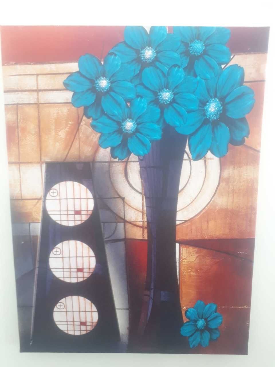 Dekoratif Mavi Çiçek Işıklı Kanvas Tablo 30x40 Cm