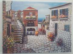 Manzaralı Taş Evler Işıklı Kanvas Tablo 30x40 Cm