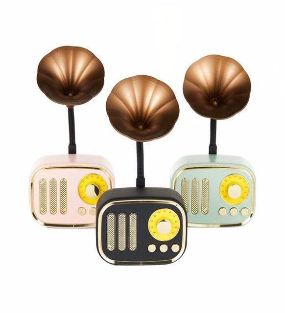 Nostaljik Mini Radyo Gramofon Bluetooth/Radyo/USB/SD Bluetooth Hoparlör Siyah