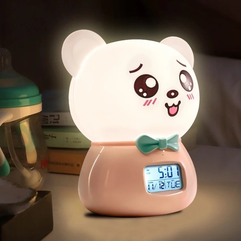 Sevimli Ayı Bluetooth Hoparlörlü Dokunmatik Şarjlı Renk Değiştiren Saat Gece Lambası