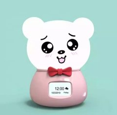 Sevimli Ayı Bluetooth Hoparlörlü Dokunmatik Şarjlı Renk Değiştiren Saat Gece Lambası