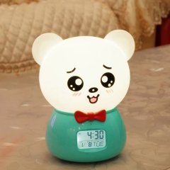 Sevimli Ayı Bluetooth Hoparlörlü Dokunmatik Şarjlı Renk Değiştiren Saat Gece Lambası