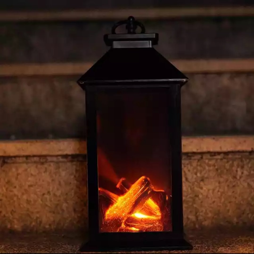 Nostaljik Görünümlü Led Alev Efektli Şömine Fener