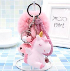 Zilli ve Ses Çıkaran Unicorn Anahtarlık Çanta Süsü Pembe Peluş Anahtarlık