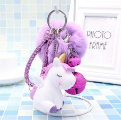 Zilli ve Ses Çıkaran Unicorn Anahtarlık Çanta Süsü Lila Peluş Anahtarlık