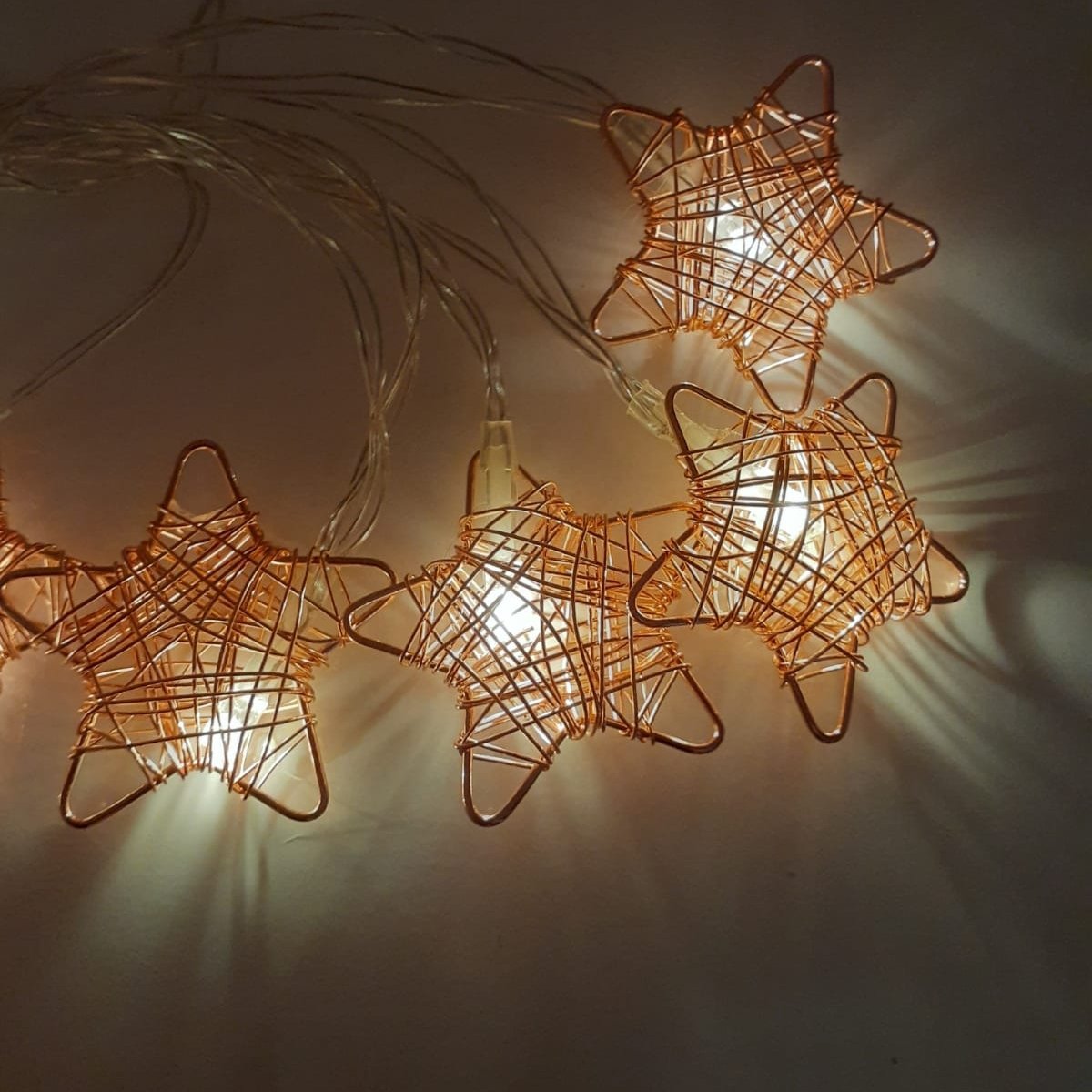 10'lu Metal Rattan Yıldız Işık Zinciri Rose Gold