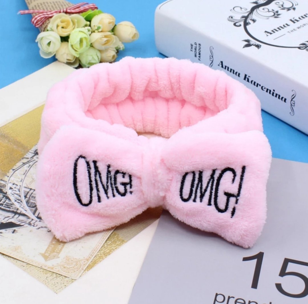 Fiyonklu OMG Mercan Peluş Saç Bandı Bandana Açık Pembe