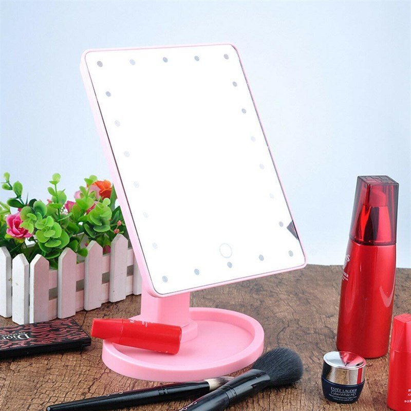 Makyaj Aynası Pembe Dikdörtgen Led Lambalı Makyaj Lambası Dokunmatik USB Kablolu Standlı