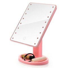Makyaj Aynası Pembe Dikdörtgen Led Lambalı Makyaj Lambası Dokunmatik USB Kablolu Standlı