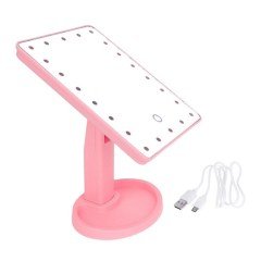 Makyaj Aynası Pembe Dikdörtgen Led Lambalı Makyaj Lambası Dokunmatik USB Kablolu Standlı