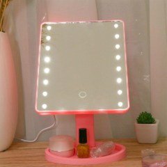 Makyaj Aynası Pembe Dikdörtgen Led Lambalı Makyaj Lambası Dokunmatik USB Kablolu Standlı