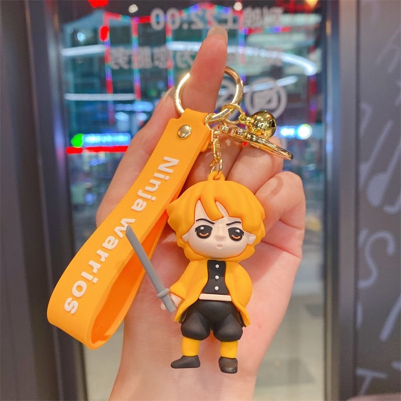 Anime Demon Slayer Figür Kimetsu No Yaiba Zenitsu Agatsuma Figür Anahtarlık Çanta Aksesuarı Süsü