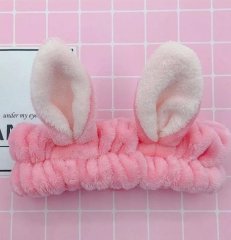 Tavşan Kulak Mercan Peluş Saç Bandı Bandana Pembe