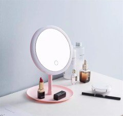 Makyaj Aynası Dokunmatik Şarjlı Led Işıklı Pembe Makyaj Lambası