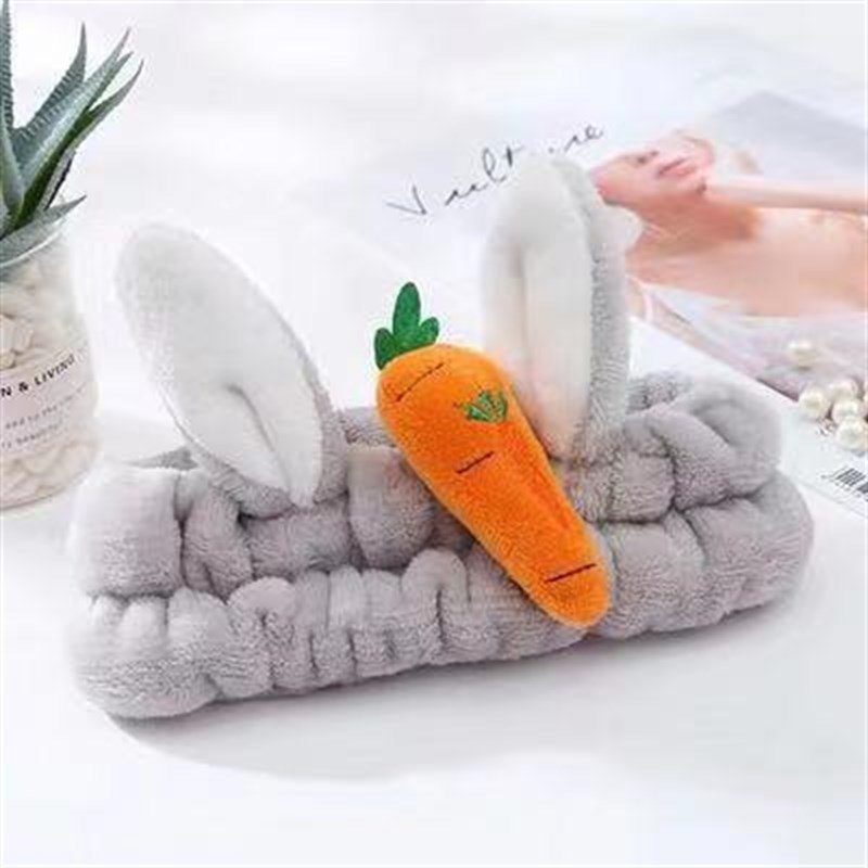 Havuçlu Tavşan Kulak Peluş Saç Bandı Bandana Gri