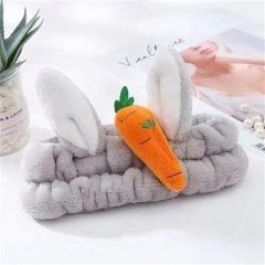 Havuçlu Tavşan Kulak Peluş Saç Bandı Bandana Gri