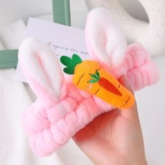 Havuçlu Tavşan Kulak Peluş Saç Bandı Bandana Pembe