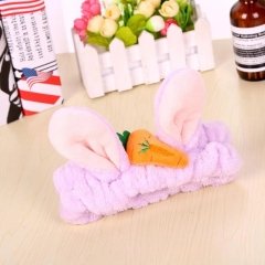 Havuçlu Tavşan Kulak Peluş Saç Bandı Bandana Mor