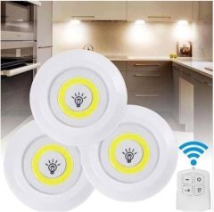 3 Lü Kumandalı Yapışkanlı Kablosuz Pilli Led Spot Lamba Işıldak