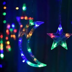 Renkli Ay Yıldızlı Perde Led Hilal Sarkaç Şerit Lamba 2.5 M