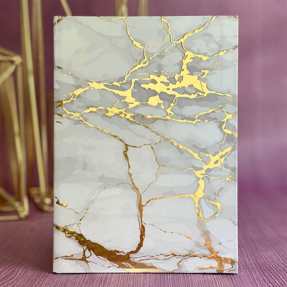 Mermer Altın Varak Tasarımlı Lak Kapaklı Tarihsiz Ajanda