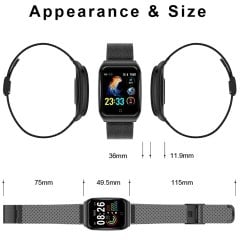 F9 Akıllı Saat Bayan Erkek Spor Saati Metal Kordon IP68 Su Geçirmez Bileklik