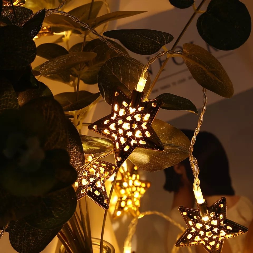 10'lu Metal Yıldız Tasarım Aydınlatma Şerit  Led Lamba 1.5 metre